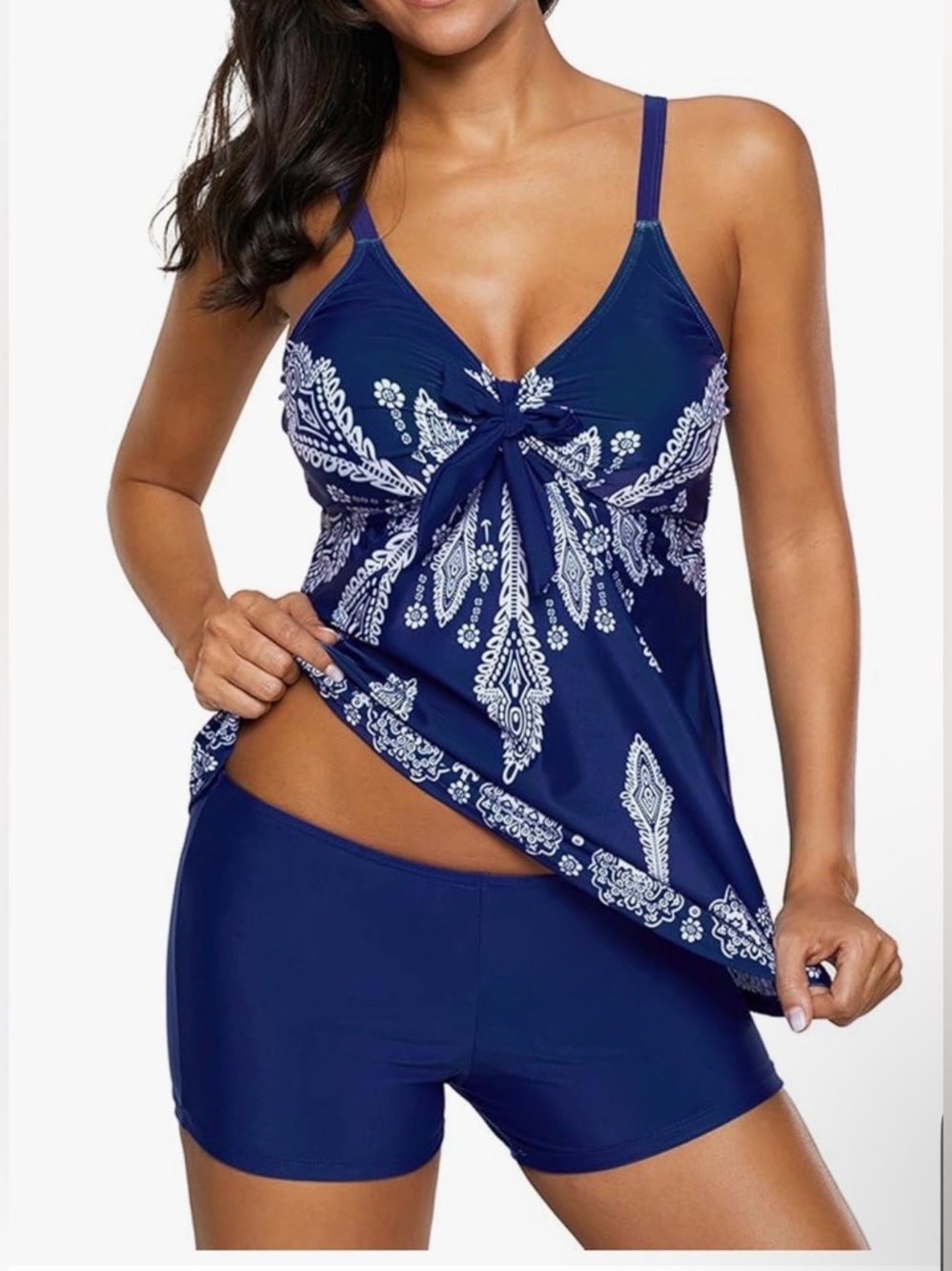 Blue Paisley Tankini Set 4X Top 3X Shorts Swimwear Adjustable Straps